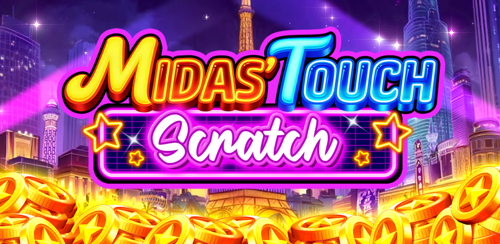 Midas' Touch Scratch neon banner with golden coins
